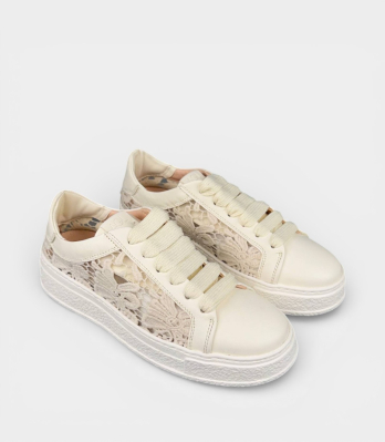 Кеди AGL бежеві з мереживом та товстою підошвою пара