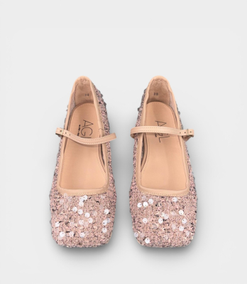 Жіночі балетки AGL з паєтками рожеві бежеві Mary Jane вид зверху
