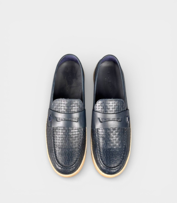 Чоловічі темно-сині плетені лофери Baldinini Penny Loafers на джутовій підошві made in Italy вид зверху