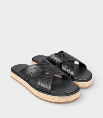 Італійські шльопанці Baldinini чорні плетена шкіра хрестоподібні ремінці для чоловіків