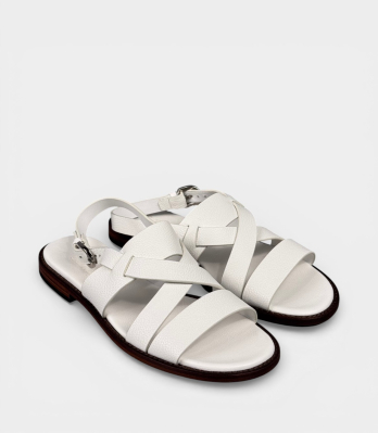 Чоловічі сандалі Doucal's D705 білі шкіряні, вид спереду