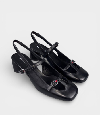 Туфлі HALMANERA slingback чорні з пряжкою та квадратним носком