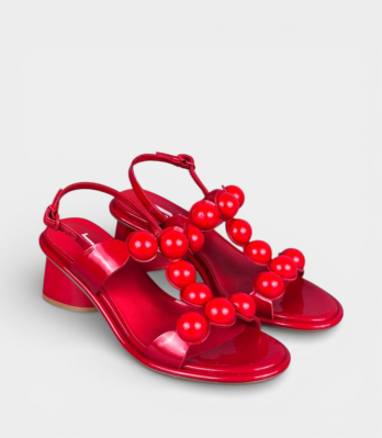 Жіночі сандалі JEANNOT червоні глянцеві з декором кульок профіль