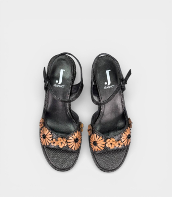 Босоніжки JEANNOT TJ965 чорні з квітами пара зверху Made in Italy