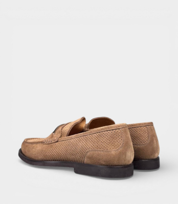 Чоловічі лофери Luca Guerrini замшеві перфоровані бежеві вид ззаду