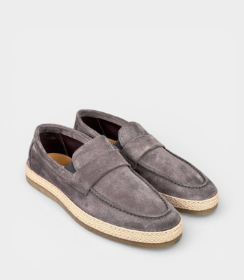 Чоловічі лофери Luca Guerrini замшеві на джутовій підошві сірі вид спереду