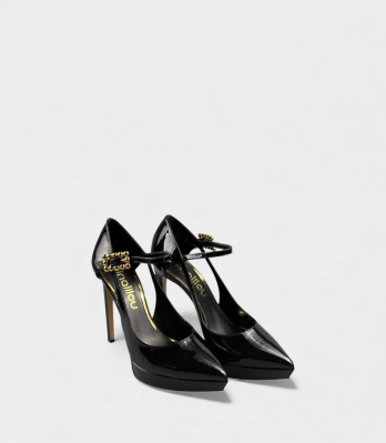 Жіночі туфлі Ninalilou чорні лакові на високих підборах з ремінцем на щиколотці