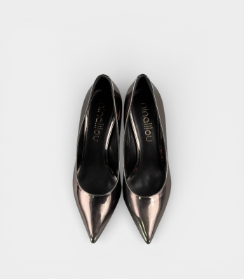 Бронзові лакові туфлі Ninalilou kitten heel ззаду металевий блиск італійська якість pointed toe