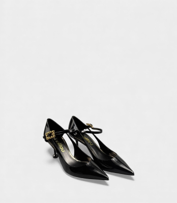 Бічний вид жіночих туфель Ninalilou Mya чорного кольору на каблуці з пряжкою