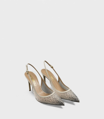 Жіночі туфлі на каблуку Ninalilou зі стразами бежеві вид спереду