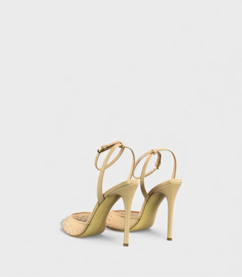 Вид ззаду жіночих туфель Ninalilou бежевих на високому підборі з ремінцем