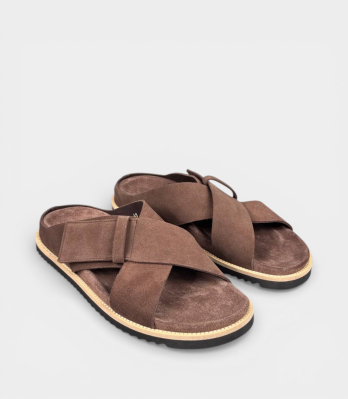 Італійські сандалі Sandals Factory коричневі замшеві хрестоподібні ремінці для чоловіків