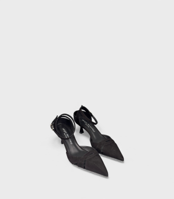 Жіночі замшеві туфлі Sergio Levantesi чорні вид спереду з перехрещеним ремінцем