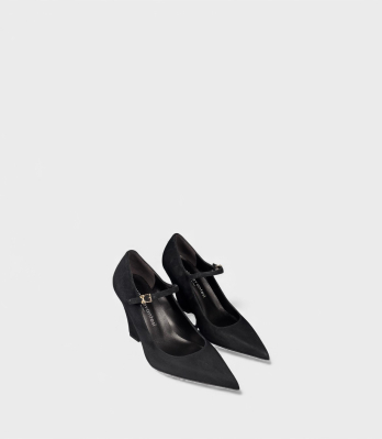 Жіночі чорні замшеві туфлі Sergio Levantesi вид спереду з ремінцем і пряжкою