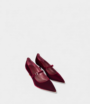 Жіночі оксамитові туфлі Sergio Levantesi бордові вид спереду з пряжкою