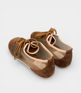 Жіночі кеди AGL коричневі з сіткою та бежевою окантовкою